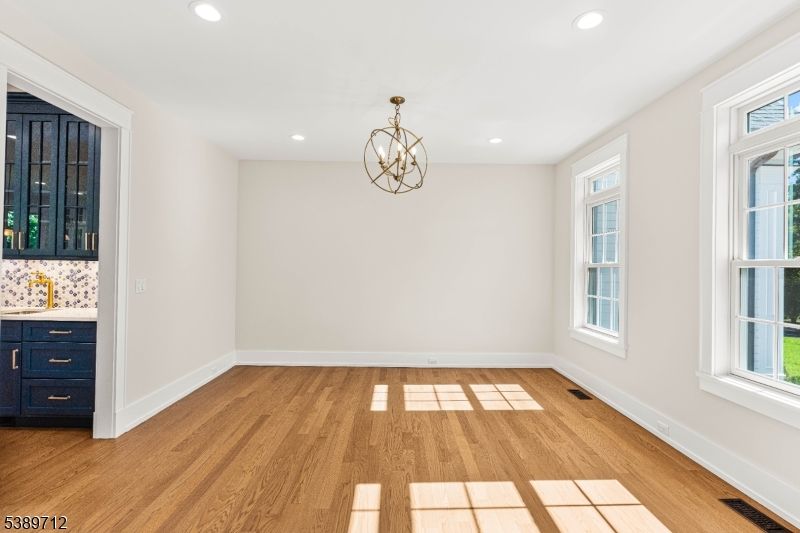 Empty room, Interior, Pendant Lights, Recessed Lighting, Wood Texture Flooring