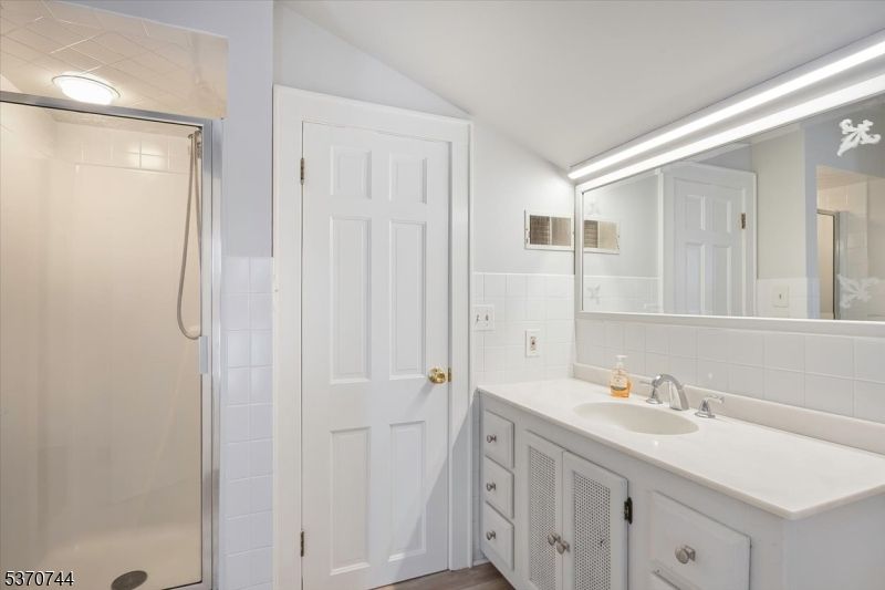 Bathroom, Glass Shower, Interior, Wood Texture Flooring