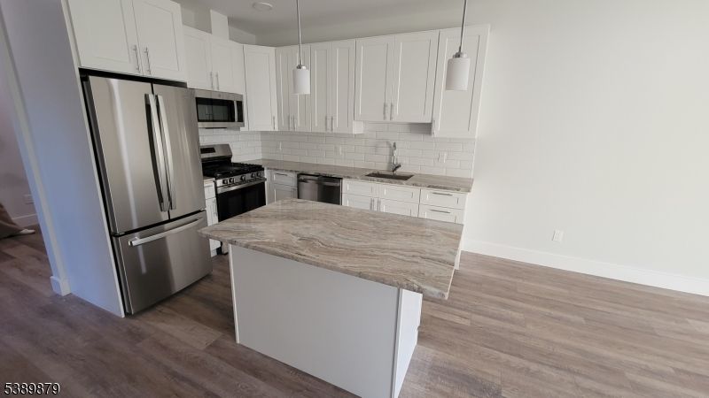 Interior, Kitchen, Pendant Lights, Stainless Steel Appliances, Wood Texture Flooring