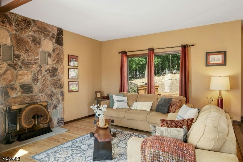 Fireplace, Interior, Living room, Stone Walls, Wood Texture Flooring