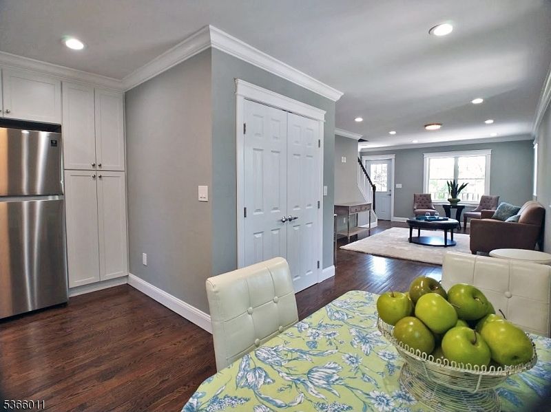 Interior, Kitchen, Living room, Recessed Lighting, Stainless Steel Appliances, Wood Texture Flooring