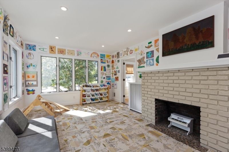Fireplace, Interior, Recessed Lighting, Stone Walls