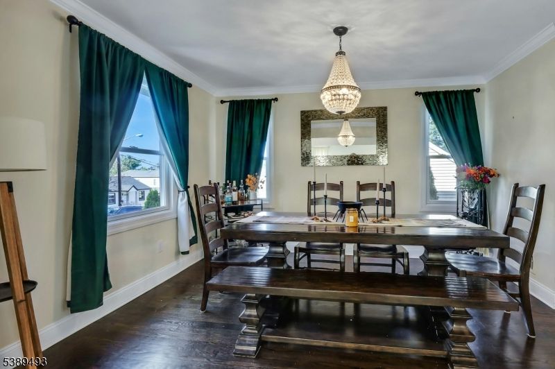 Dining room, Interior, Pendant Lights, Wood Texture Flooring