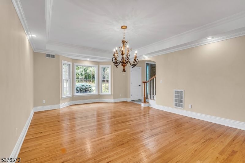 Chandelier, Empty room, Interior, Recessed Lighting, Wood Texture Flooring