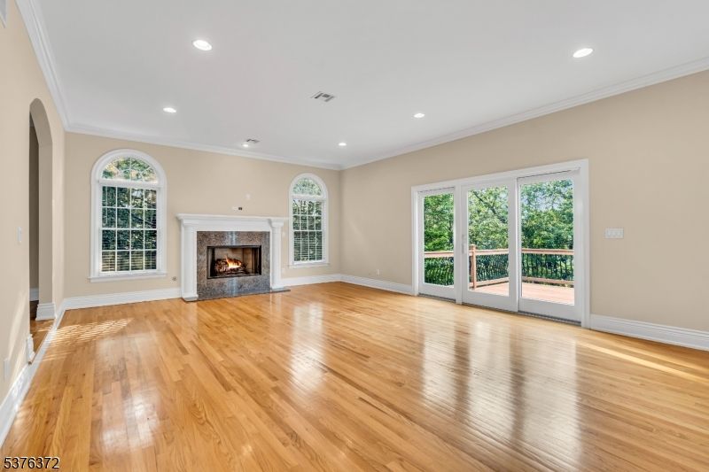 Empty room, Fireplace, Interior, Recessed Lighting, Wood Texture Flooring