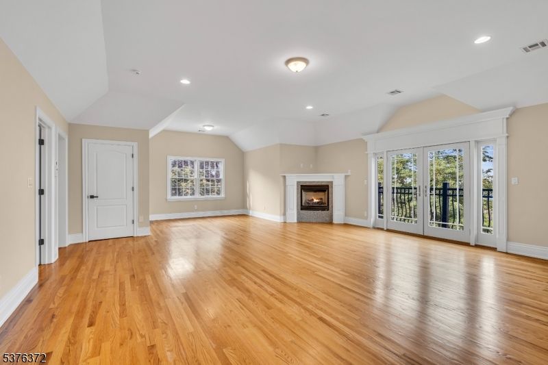 Empty room, Fireplace, Interior, Recessed Lighting, Wood Texture Flooring