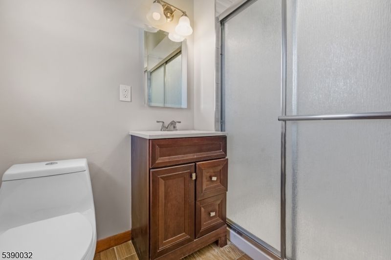 Bathroom, Glass Shower, Interior, Wood Texture Flooring