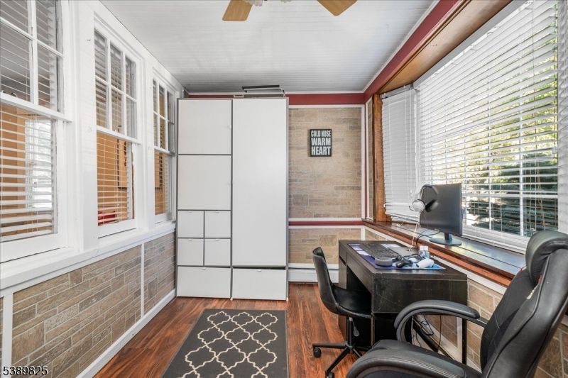 Home Office, Interior, Stone Walls, Wood Texture Flooring