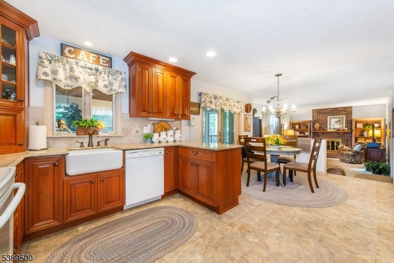 Chandelier, Dining room, Fireplace, Interior, Kitchen, Pendant Lights, Recessed Lighting