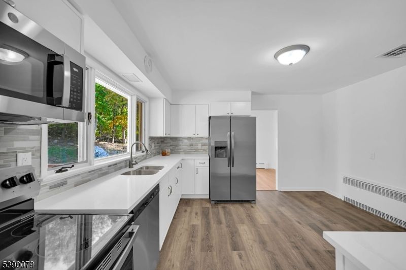 Interior, Kitchen, Stainless Steel Appliances, Wood Texture Flooring