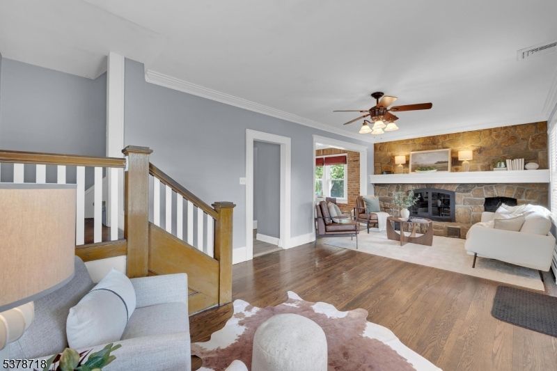 Fireplace, Interior, Living room, Stone Walls, Wood Texture Flooring