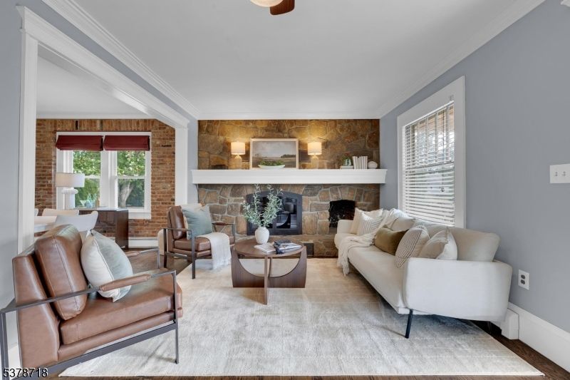 Fireplace, Interior, Living room, Stone Walls, Wood Texture Flooring