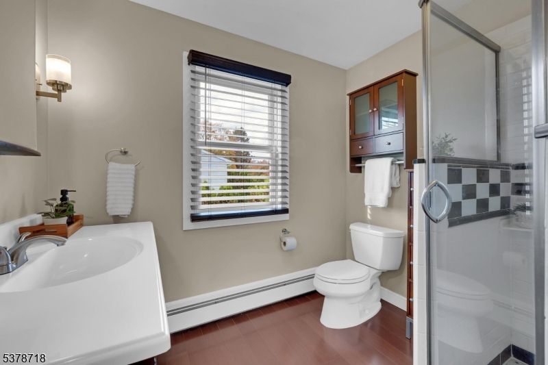 Bathroom, Glass Shower, Interior, Wood Texture Flooring