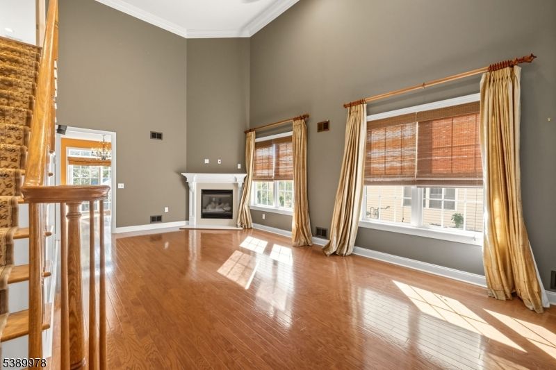 Empty room, Fireplace, Interior, Recessed Lighting, Wood Texture Flooring