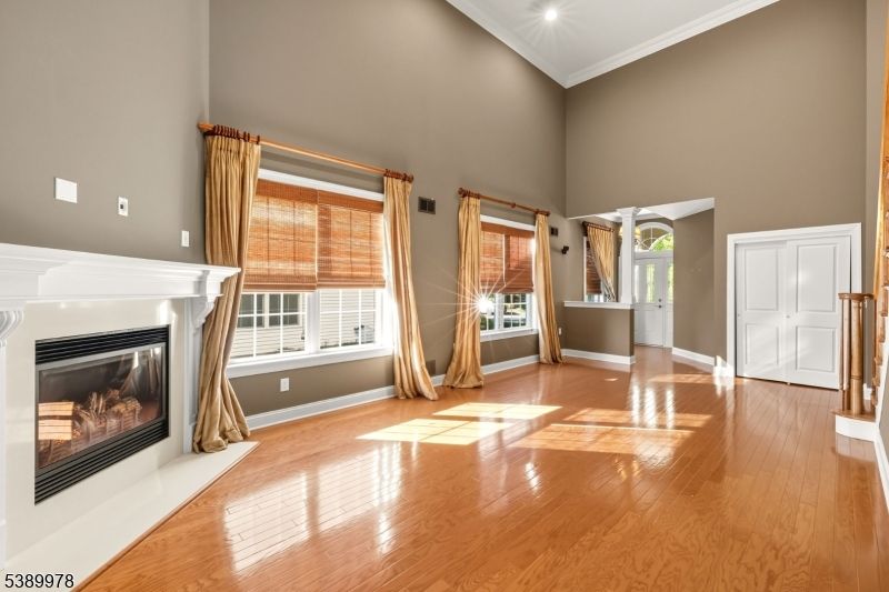 Empty room, Fireplace, Interior, Recessed Lighting, Wood Texture Flooring