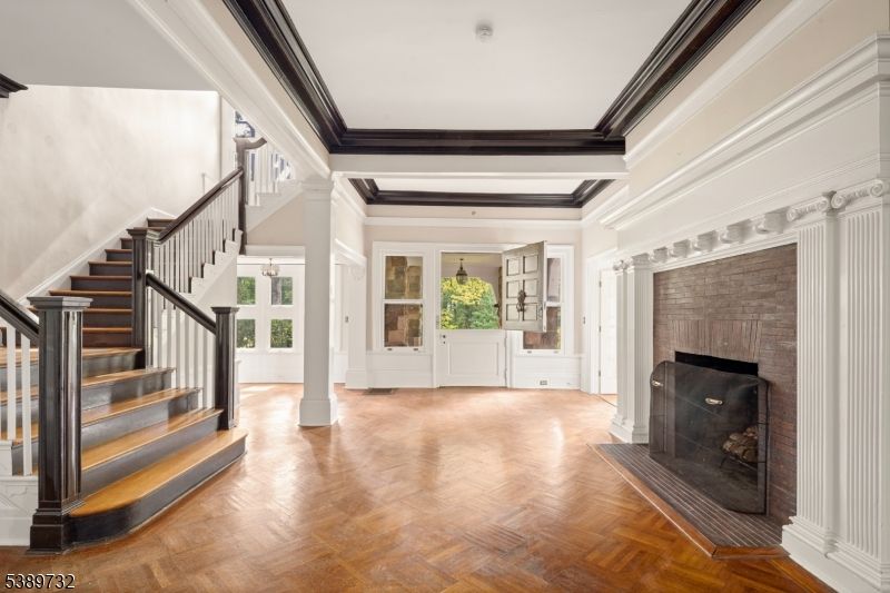 Fireplace, Interior, Pendant Lights, Wood Texture Flooring