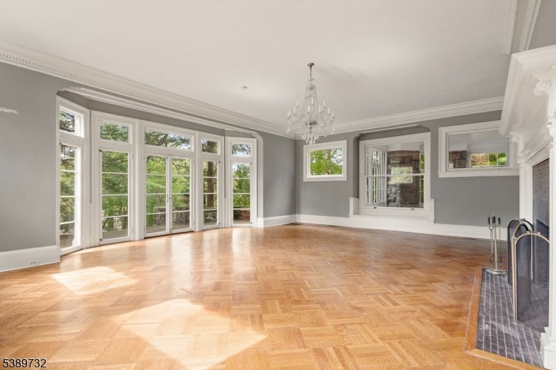 Chandelier, Empty room, Fireplace, Interior, Wood Texture Flooring