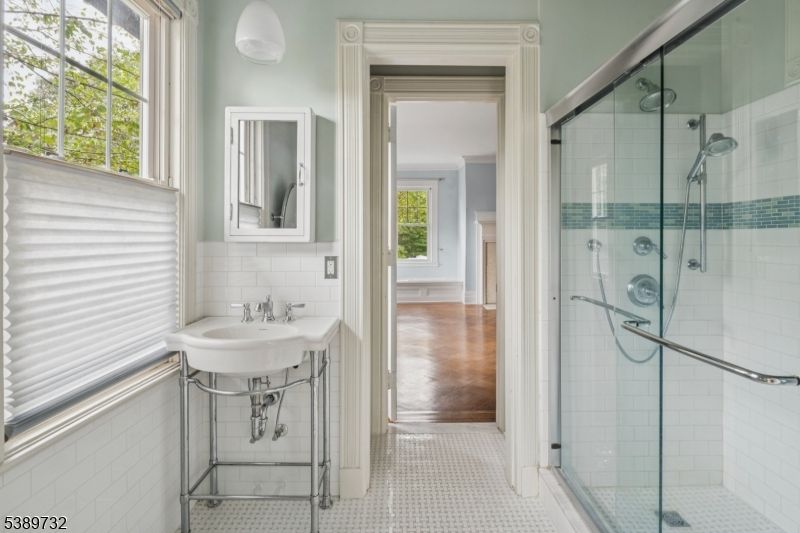 Bathroom, Glass Shower, Interior, Wood Texture Flooring