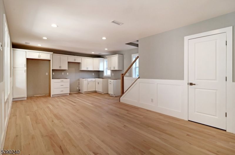 Empty room, Interior, Kitchen, Recessed Lighting, Wood Texture Flooring