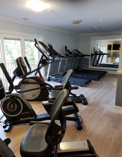 Fitness Equipment, Gym, Interior, Wood Texture Flooring