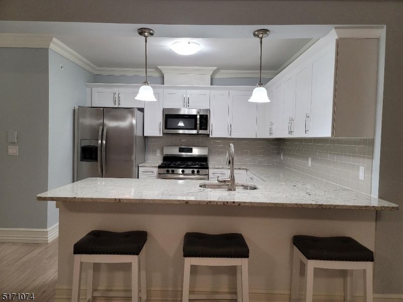 Interior, Kitchen, Pendant Lights, Stainless Steel Appliances, Wood Texture Flooring