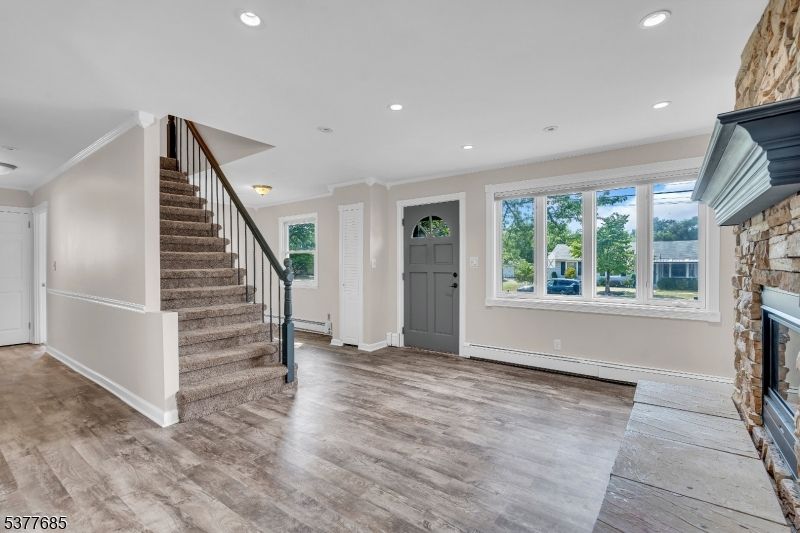 Fireplace, Interior, Recessed Lighting, Wood Texture Flooring