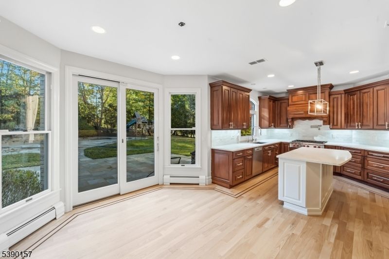 Interior, Kitchen, Pendant Lights, Recessed Lighting, Wood Texture Flooring