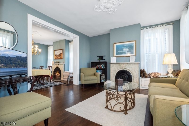 Chandelier, Dining room, Fireplace, Interior, Living room, Wood Texture Flooring
