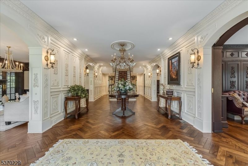 Chandelier, Interior, Recessed Lighting, Wood Texture Flooring