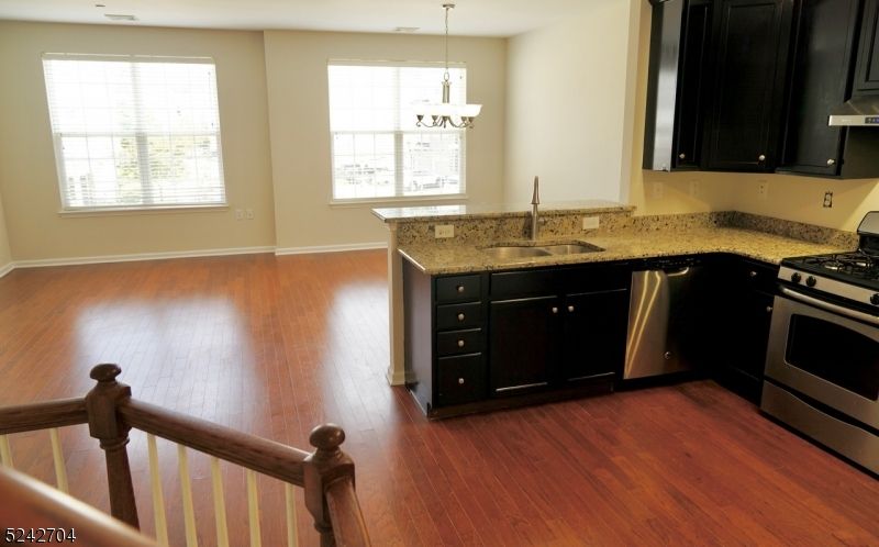 Interior, Kitchen, Pendant Lights, Stainless Steel Appliances, Wood Texture Flooring