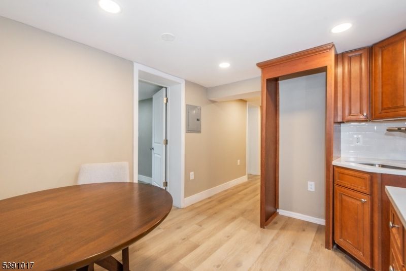 Dining room, Interior, Recessed Lighting, Wood Texture Flooring