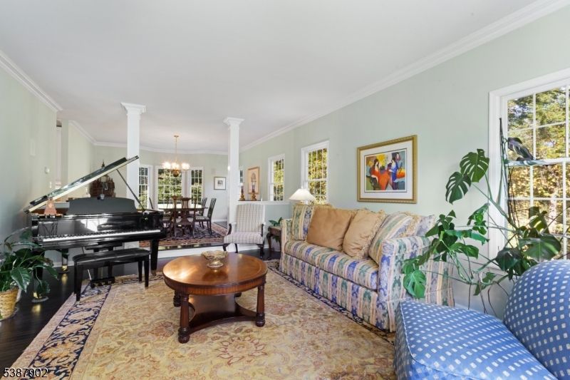 Chandelier, Dining room, Interior, Living room, Piano, Wood Texture Flooring