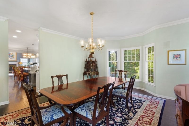 Chandelier, Dining room, Interior, Recessed Lighting, Wood Texture Flooring