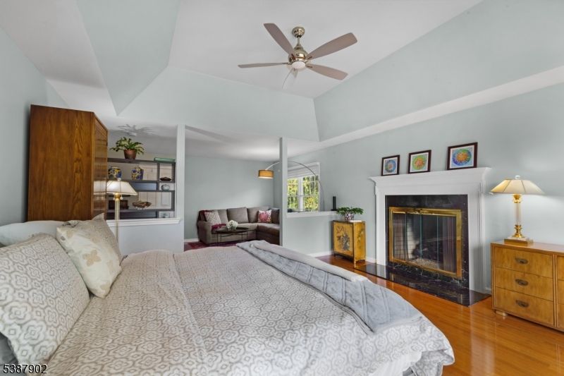 Bedroom, Fireplace, Interior, Wood Texture Flooring