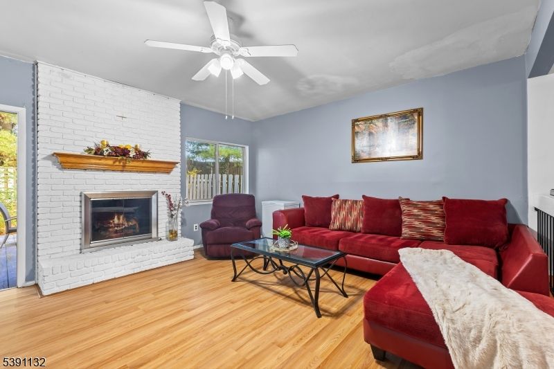 Fireplace, Interior, Living room, Stone Walls, Wood Texture Flooring
