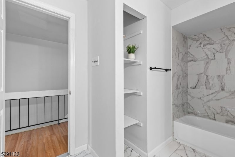 Bathroom, Interior, Marble, Marble Walls, Wood Texture Flooring