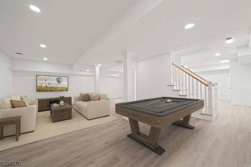 Billiard Table, Game Room, Interior, Living room, Recessed Lighting, Wood Texture Flooring