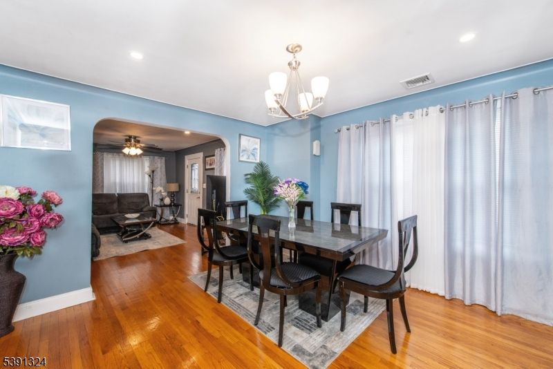 Chandelier, Dining room, Interior, Living room, Recessed Lighting, Wood Texture Flooring