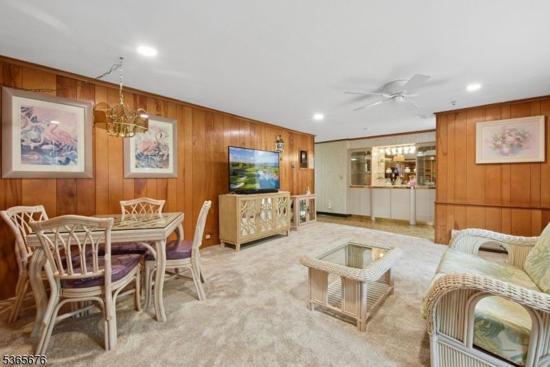 Chandelier, Dining room, Interior, Living room, Recessed Lighting, Wooden Walls