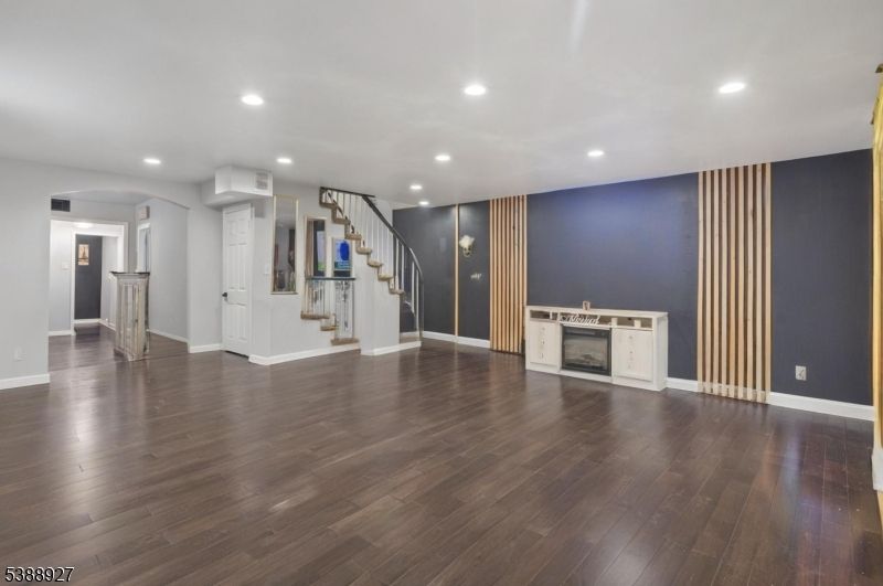 Empty room, Fireplace, Interior, Recessed Lighting, Wood Texture Flooring
