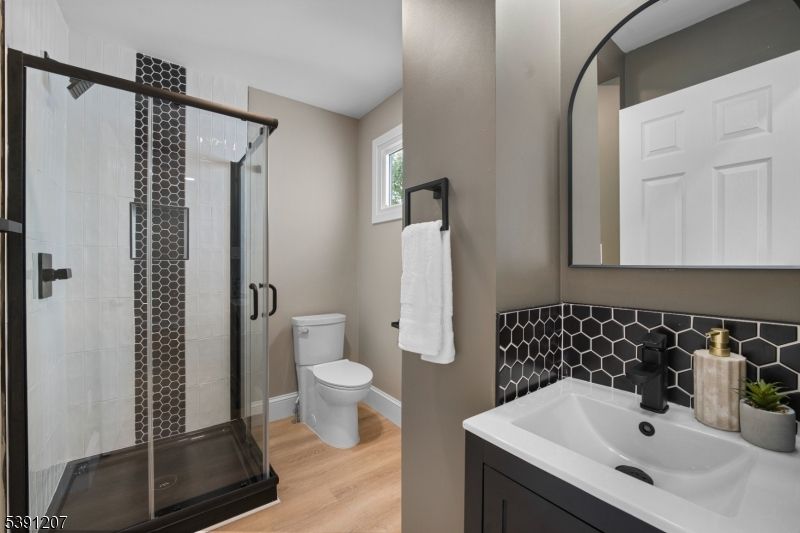 Bathroom, Glass Shower, Interior, Wood Texture Flooring