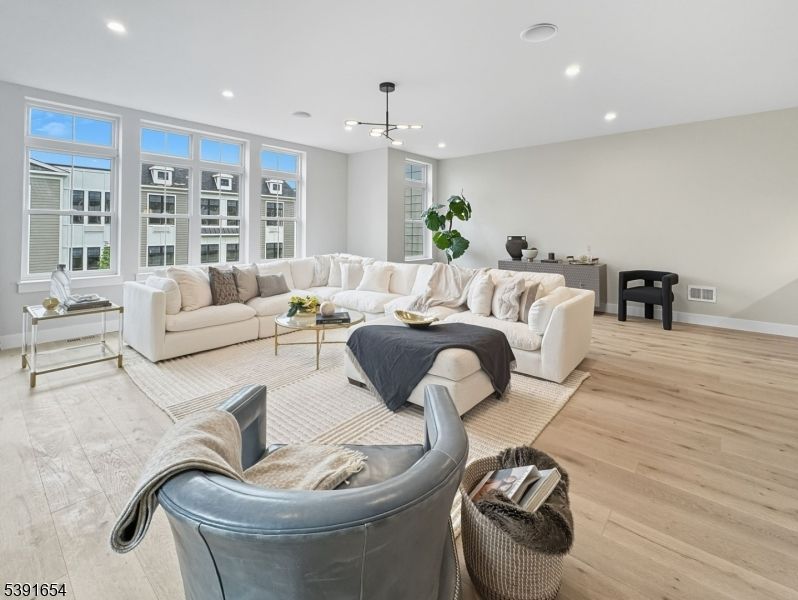 Interior, Living room, Pendant Lights, Recessed Lighting, Wood Texture Flooring