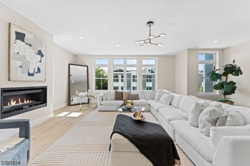 Fireplace, Interior, Living room, Pendant Lights, Recessed Lighting, Wood Texture Flooring