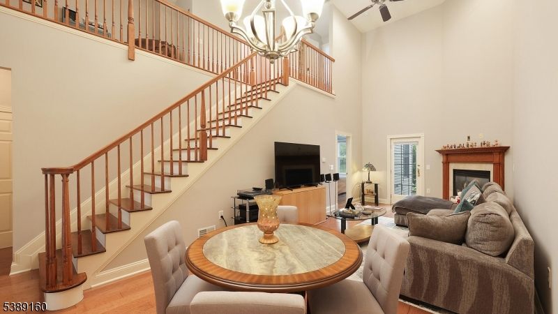 Chandelier, Fireplace, Interior, Living room, Wood Texture Flooring