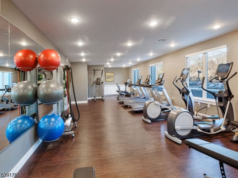 Fitness Equipment, Gym, Interior, Recessed Lighting, Wood Texture Flooring