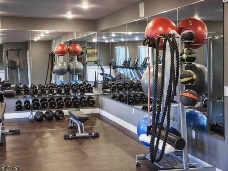 Fitness Equipment, Gym, Interior, Recessed Lighting, Wood Texture Flooring
