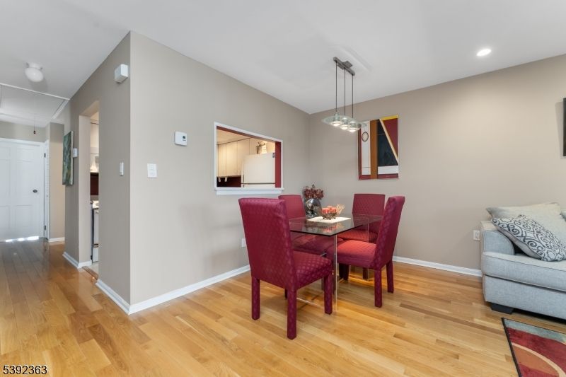 Dining room, Interior, Pendant Lights, Recessed Lighting, Wood Texture Flooring
