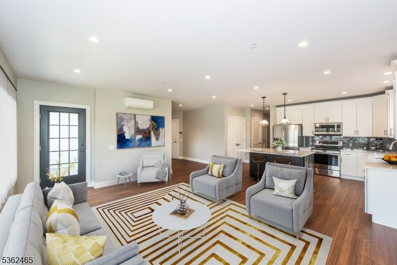 Interior, Kitchen, Living room, Pendant Lights, Recessed Lighting, Stainless Steel Appliances, Wood Texture Flooring