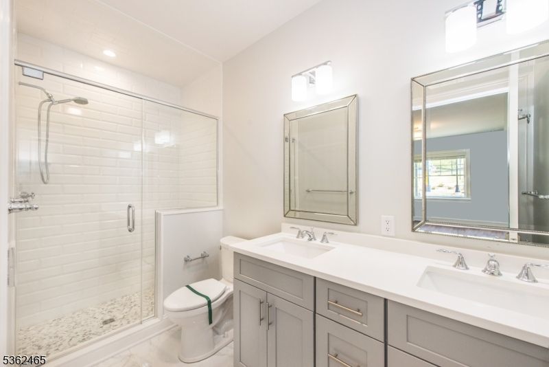 Bathroom, Dual Sink Vanities, Glass Shower, Interior, Marble, Recessed Lighting