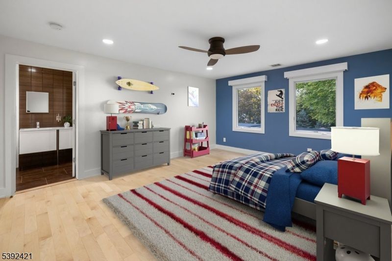 Bedroom, Interior, Recessed Lighting, Wood Texture Flooring